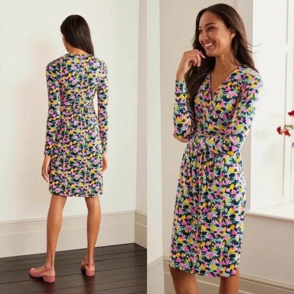 Boden US 6 Layla Abstract Palm Print Surplice Jersey Dress J0740 - Picture 1 of 6